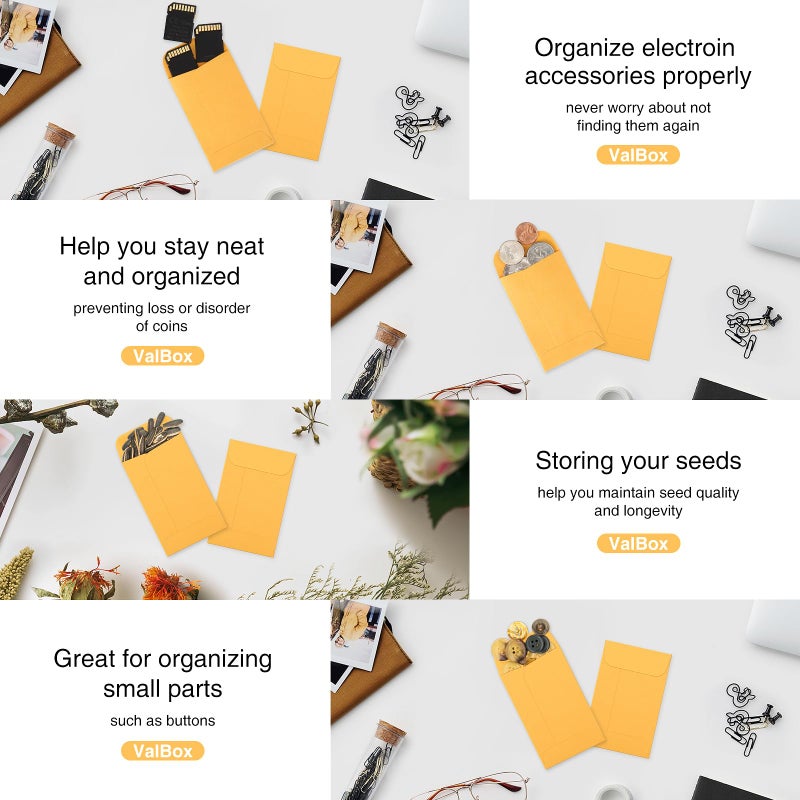 ValBox Coin Envelopes Small Parts Envelope with Gummed Flap for Home, Garden or Office Use, Kraft Seed Envelopes 500 per Box (Brown, 1 (2.25x3.5 Inches)) - Image 4